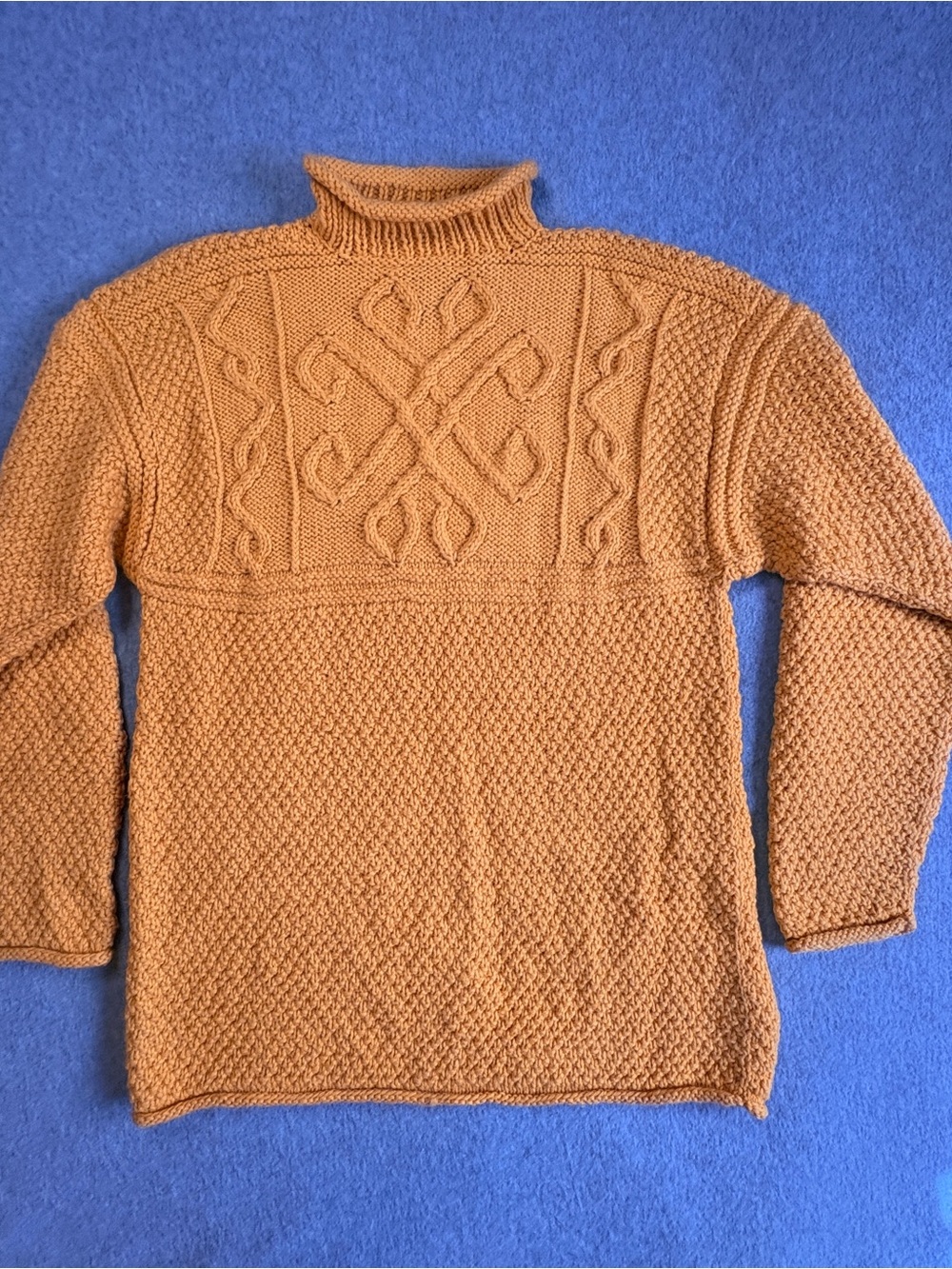 Cozy Women's Cabled Turtleneck Sweater in Mustard